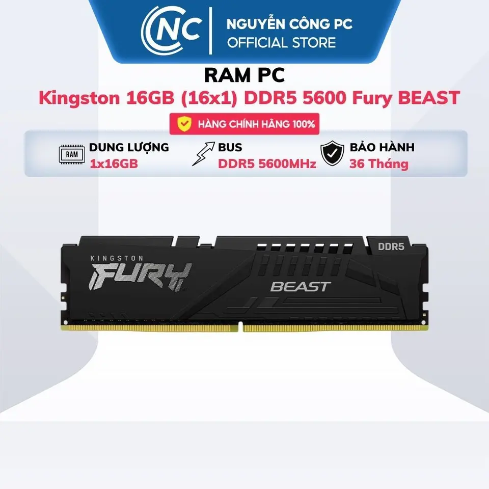 RAM Kingston Fury BEAST 16GB (16x1) DDR5 bus 5600 - Bảo hành 36 tháng