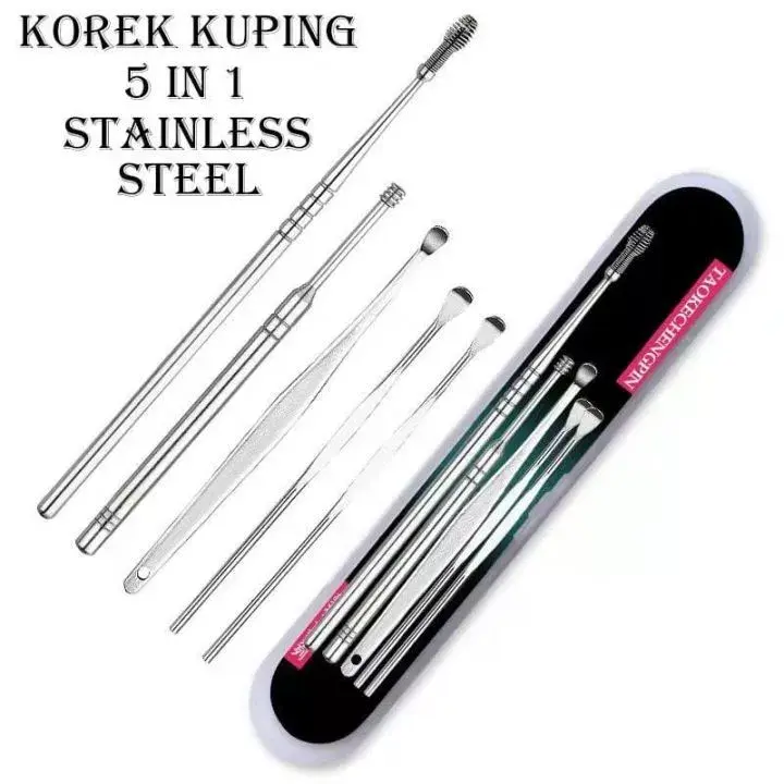 Alat Pembersih Telinga Korek Kuping 5in1 Stainless Steel Ear Wax