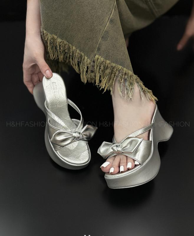  H&HFASHION Dép Đế Xuồng Tăng Chiều Cao 9cm Thắt Nơ Thời Trang Phong Cách Hàn Quốc Cho Nữ 