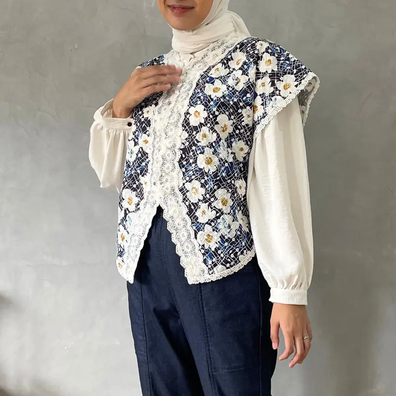 Eclemix Outer Maurin | Vest Brokat Bunga | Outer  Brukat Tanpa Lengan Wanita Rompi 7