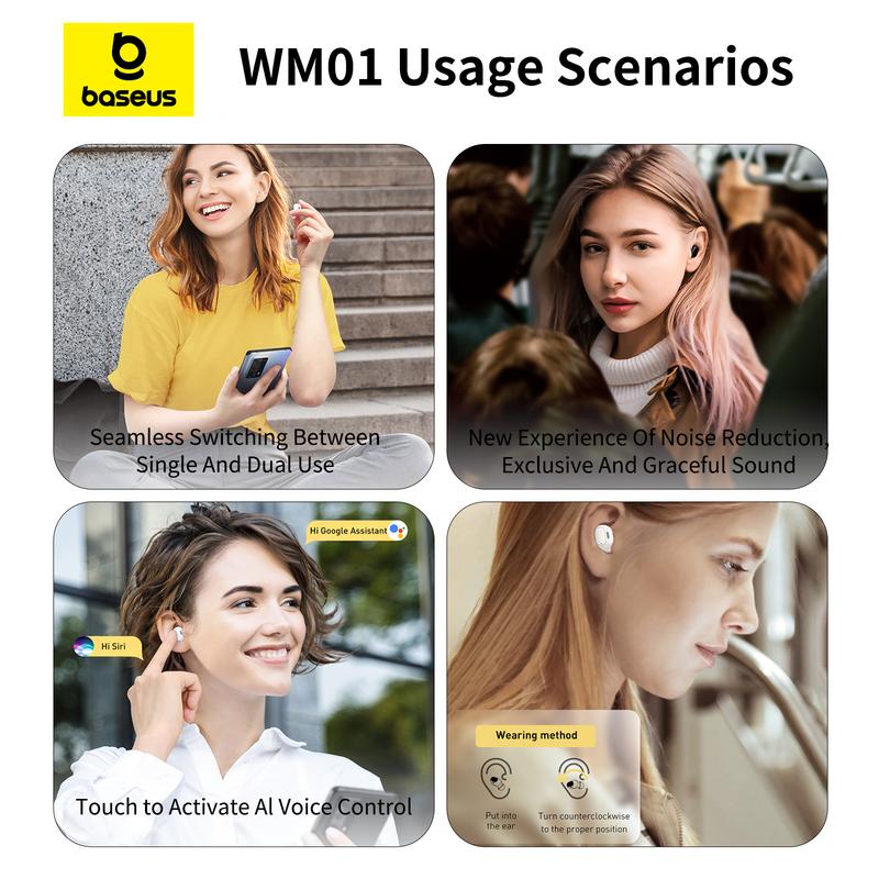 Baseus Encok WM01 True Wireless Bluetooth Earphone Pengurangan Kebisingan Tahan Air Mini Earbuds TWS Headphones Biru 5