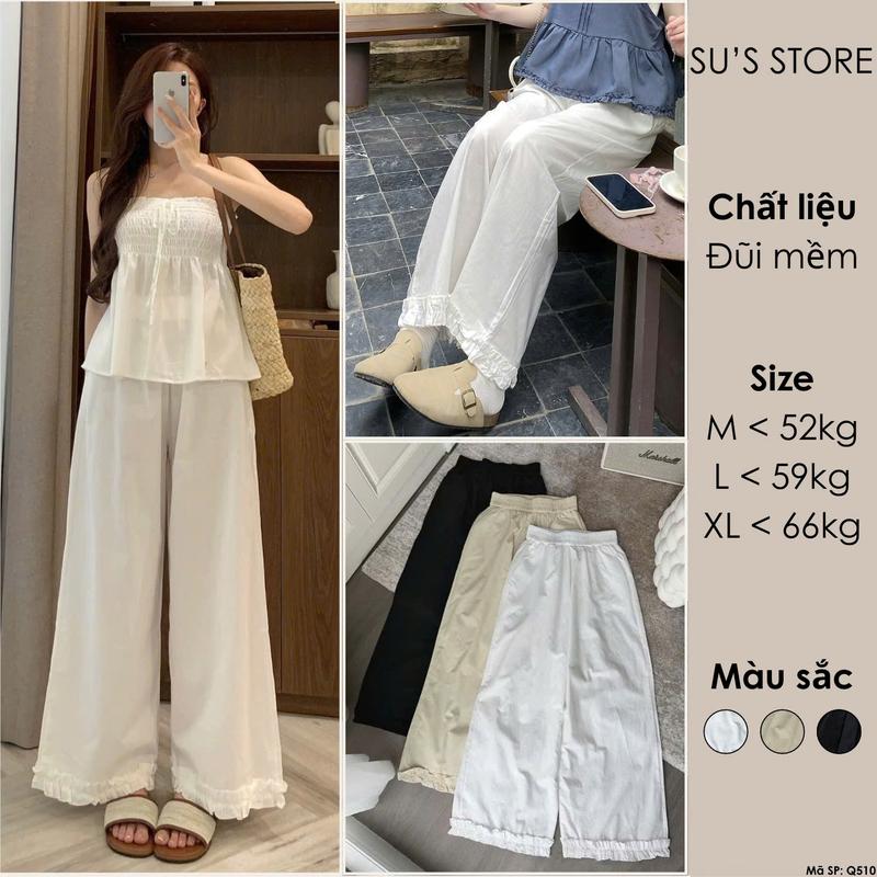 Quần Ống Rộng Thô Đũi Ống Mềm Bèo Nhẹ Dáng Suông Dài Susstore Q510 Thời Trang Nữ