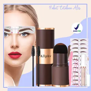[4in1] (BPOM) Allphv Eyebrow Powder Waterproof Dan Tahan Lama + Cetakan Alis 12 Free 2 Tali + Concealer + Cukur Alis Brown Coklat Dark Hitam Pensil