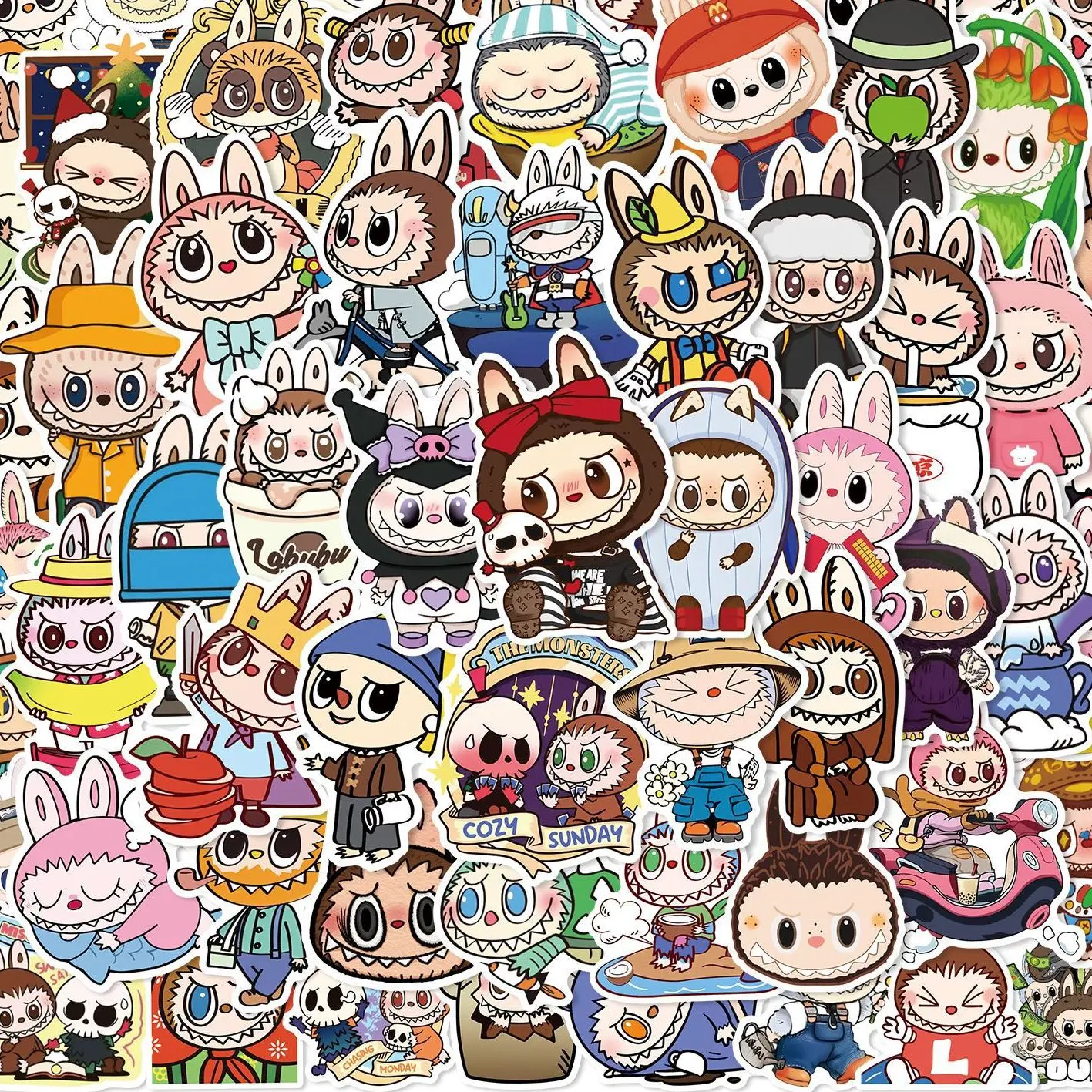 50pcs/60pcs Cartoon cute labubu stickers bubble mart secondary yuan cell phone decoration stickers
