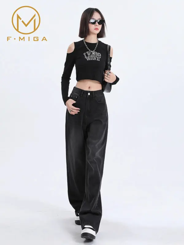 F·MIGA C105 Celana Jeans Wanita High Waist Celana Jeans Panjang Wanita Korean - Hitam 1