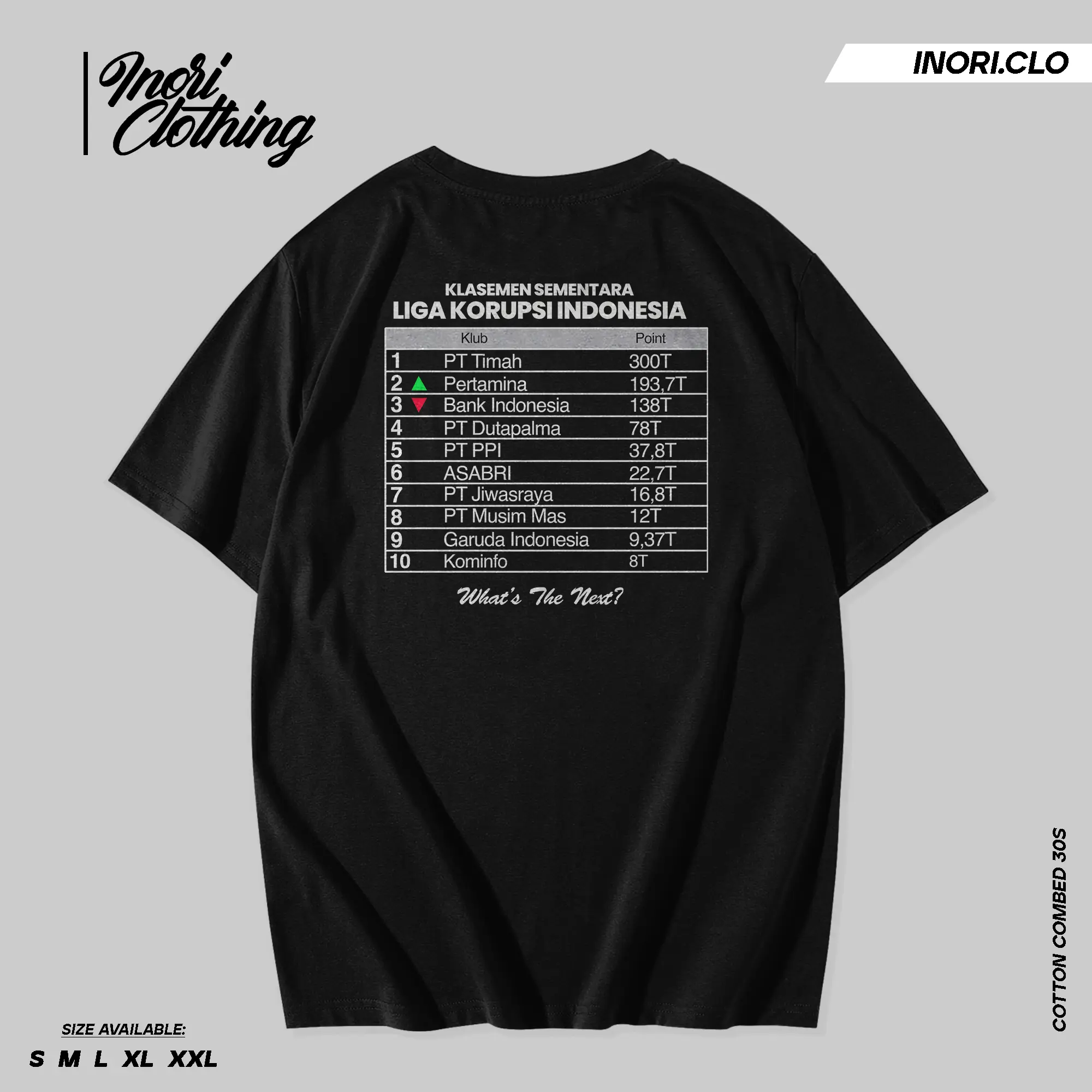 Kaos Liga Korupsi Indonesia Bahan Cotton Combed Premium 30s