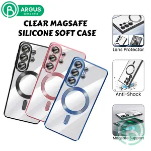 Bunso ARGUS Soft Case untuk SAM S26 Ultra Edge Plus FE S25 S24 S23 S22 S21 5G Clear Magnetic Slim Silicone Cover Silikon Casing With Camera Lens Glass Protector S26Ultra S26Plus S25Ultra S25FE S25Edge S25Plus S24Ultra S24FE S24Plus S23Ultra S22Ultra