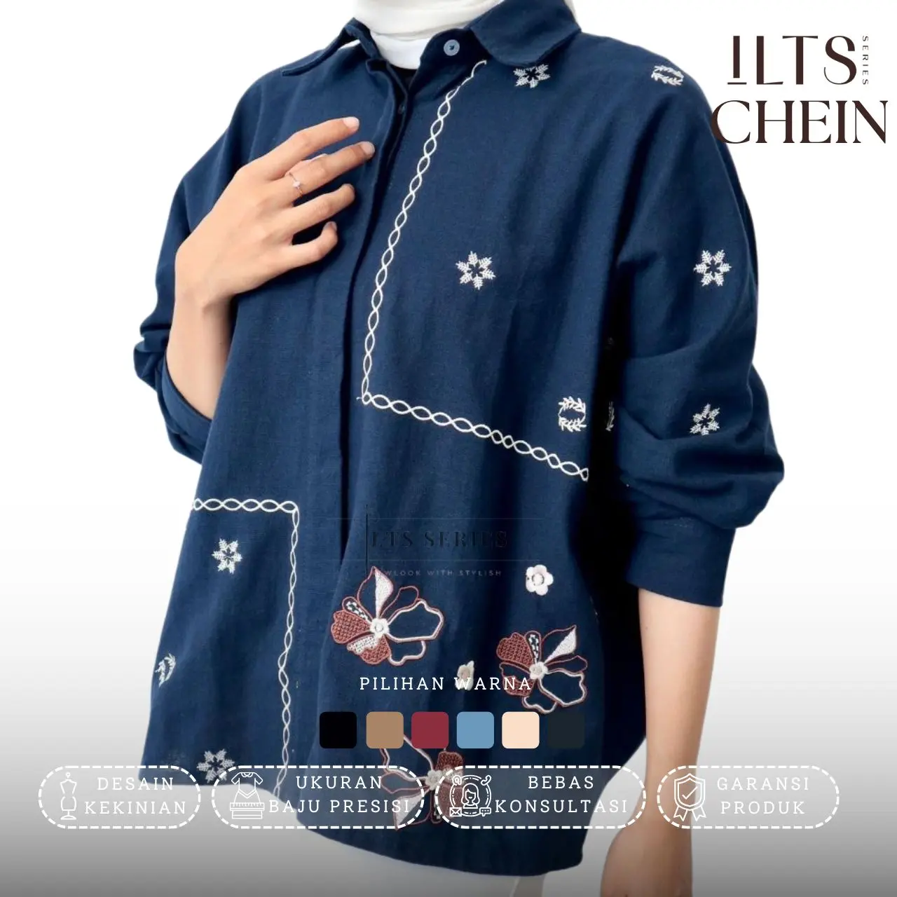 Kemeja Wanita Oversize Korean Style Bahan Linen Bordir Chein Terbaru - Baju Linen Atasan Basic Panjang korea remaja