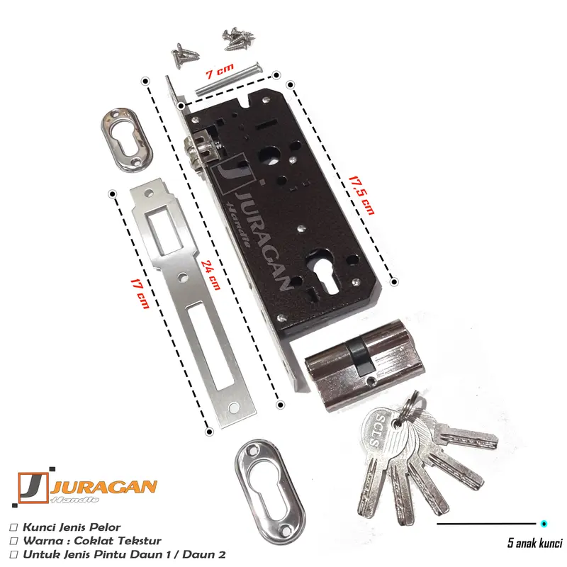 Gagang Pintu Hitam Besar Panjang 60 cm - Paket Handle Set Kunci Pelor - Tarikan Pintu Elegan Modern Mewah 4