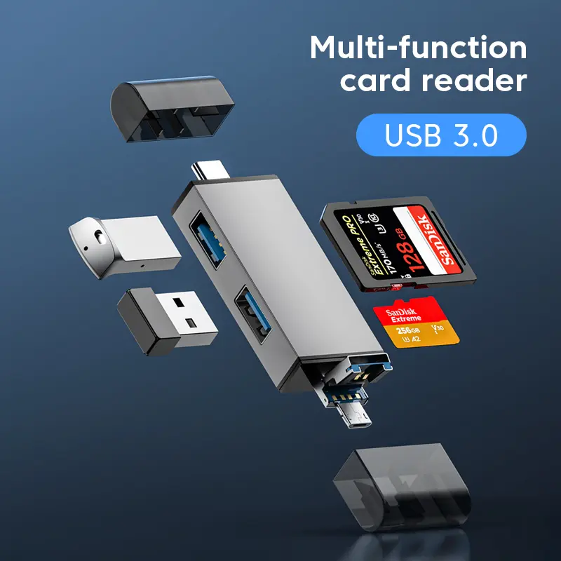 7 In 1 Multi-function Card Reader OTG USB 3.0 Micro SD TF Card Memory Reader High Speed USB Flash Drive Type c 3.1 To USB Adapter Writer  High-speed Transfer Universal For Mobile Phones Computers Devices