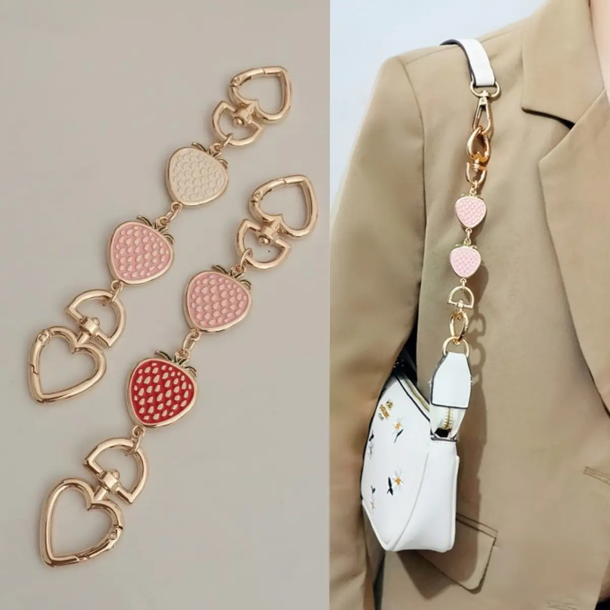 Girls bag chain extension chain underarm bag belt extension chain crossbody bag chain decoration chain replacement chain strawberry pattern chain accessories