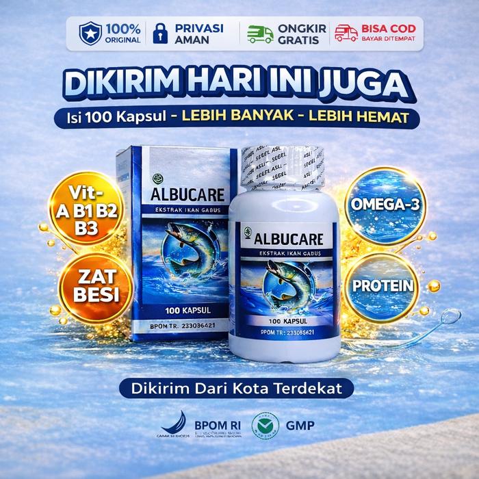 Gambar Albucare Original Isi 100 Kapsul Ekstrak Ikan Gabus Suplemen Albumin - BPOM Halal MUI dari Nia Nature Kota Administrasi Jakarta Barat Tokopedia