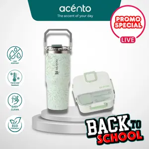 (BUY ONE GET ONE) Acento Tumbler Pattern 900mL & Lunch Box Premium 1,1L Untuk Wadah Bekal Makanan Sekolah Piknik Keluarga Kotak Makanan Wadah Minum