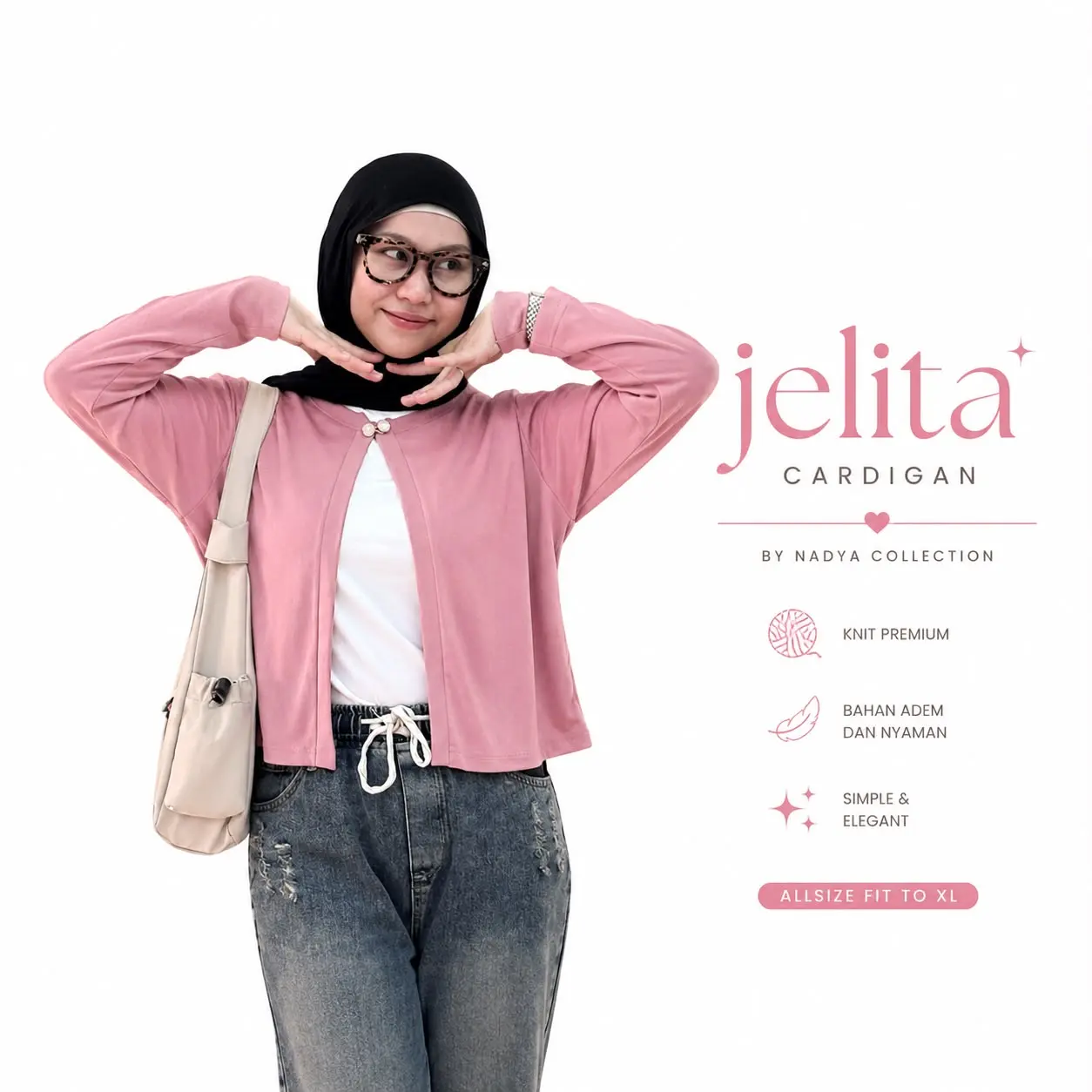NADYA Jelita Cardi Pearl Button Knit Lengan Panjang Premium Desain Elegan Nyaman Gaya Mewah untuk Tampilan Premium Muslim Kardigan Outer untuk Wanita Atasan Cardigan Hitam