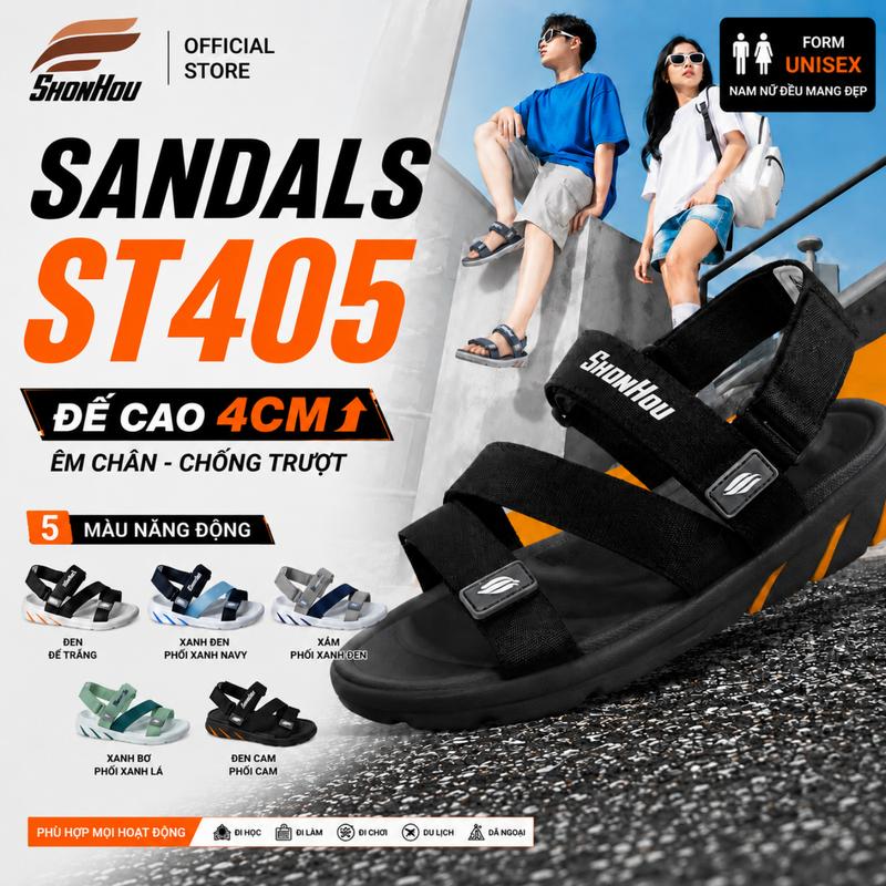 Dép Sandal ST405 SHONHOU Đế Cao 4cm EVA Chống Trượt Dây Dù Chắc Chắn Quai…