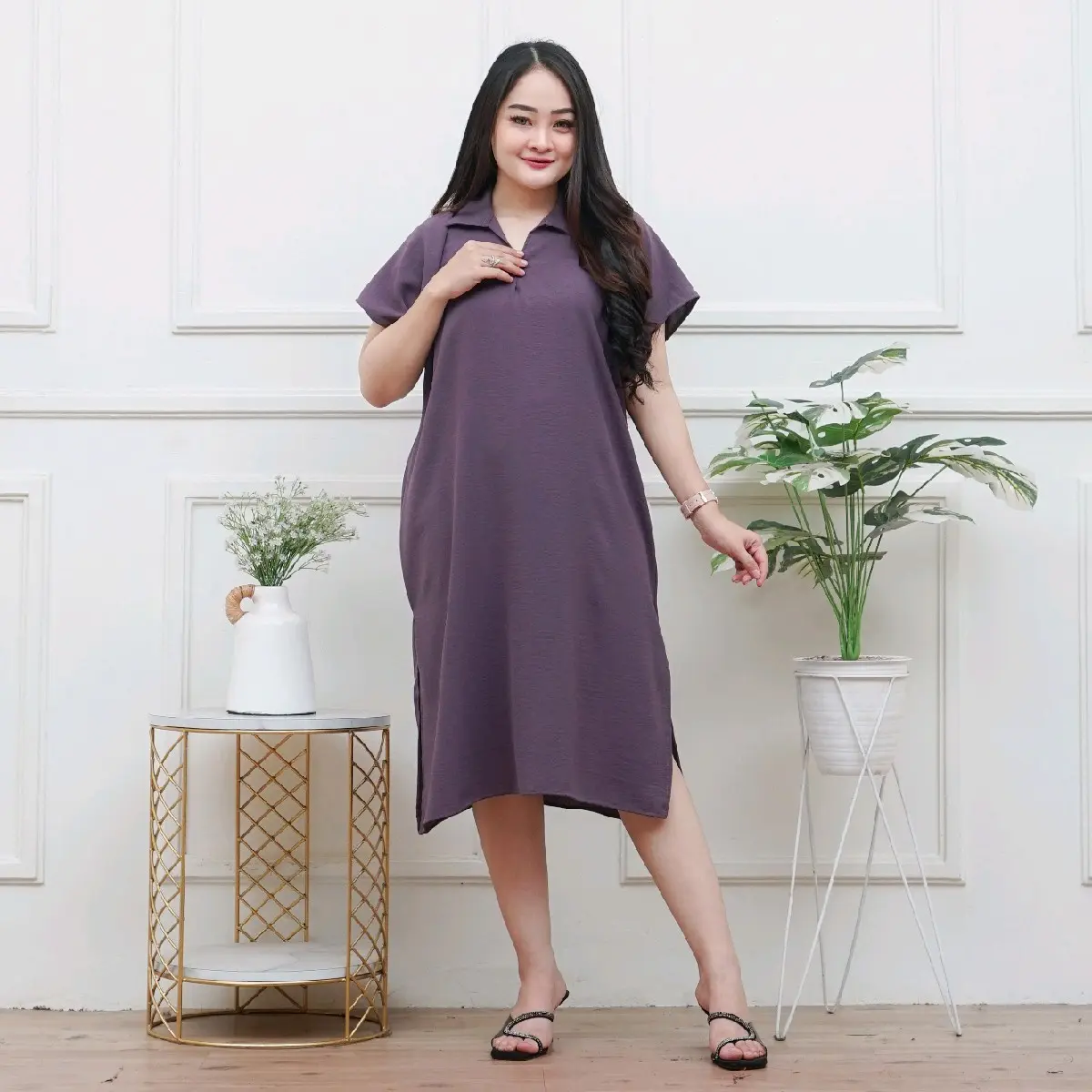 DASTER KERAH CRINKLE DRESS CRINKLE DASTER MIDI DRESS HOME DRESS Wanita