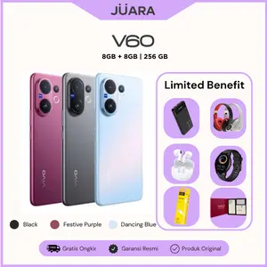 [BONUS MELIMPAH BUY 1 GET 6] Vivo V60 (8+8/256GB) 50MP OIS ZEISS Camera Telephoto Sensor Sony IMX882, Chipset Snapdragon 7 Gen 4, Baterai 6000mAh Blue Volt+90W Flash Charge, Perlindungan IP68+IP69, AI Four-Season, 15 Funtouch OS, HP Terbaik 2025