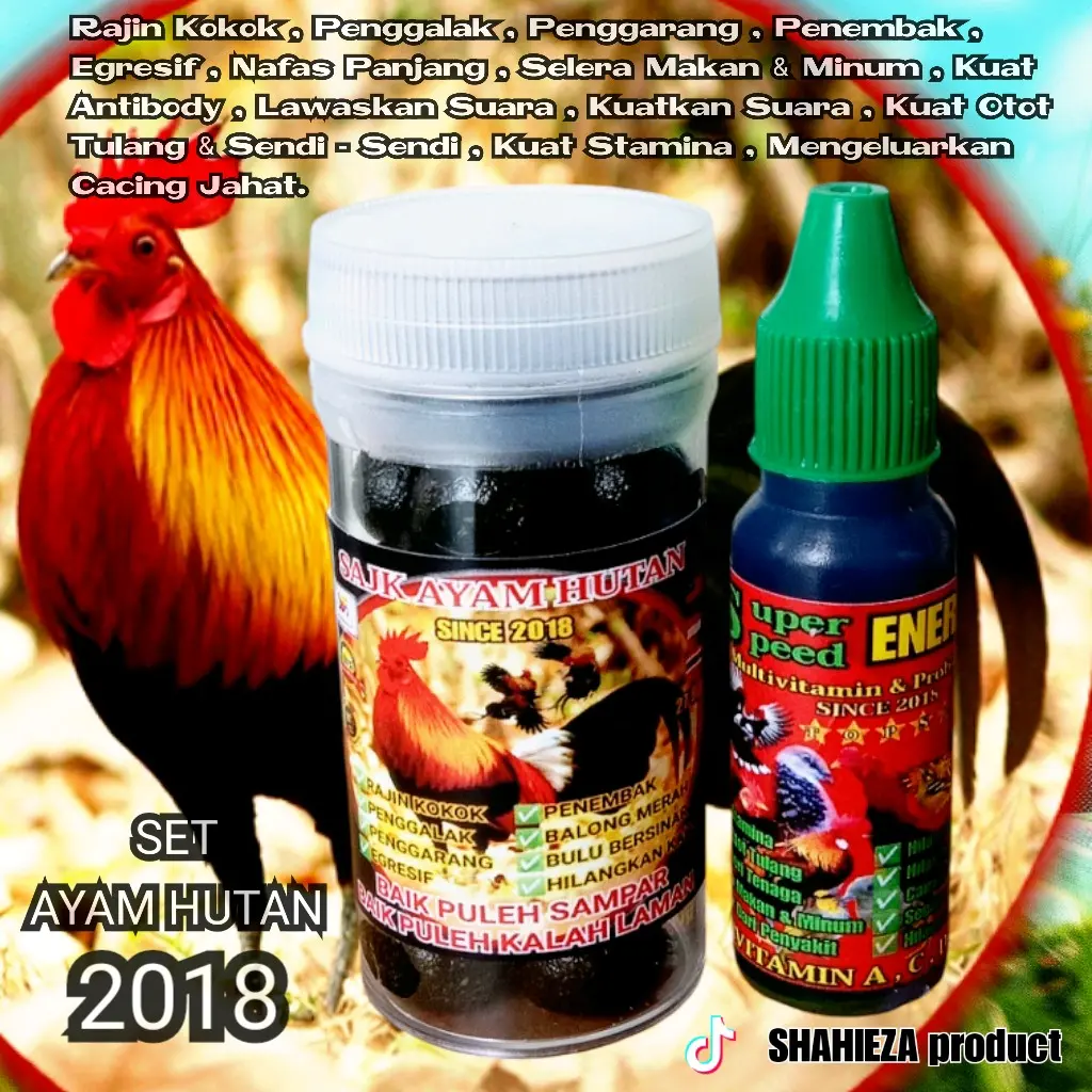 SET AYAM HUTAN 2018-SAJK & SSE- RAJIN KOKOK , PENGGALAK , PENGGARANG , PENGGALAK , EGRESIF , PENEMBAK , ANTIBODY KUAT , STAMINA KUAT , OTOT TULANG KUAT ,PELAWAS SUARA , BAIK PULEH KALAH LAMAN , MENJAGA KESIHATAN BULU & MATA DAN MENGHINDARI DARI PENYAKIT.