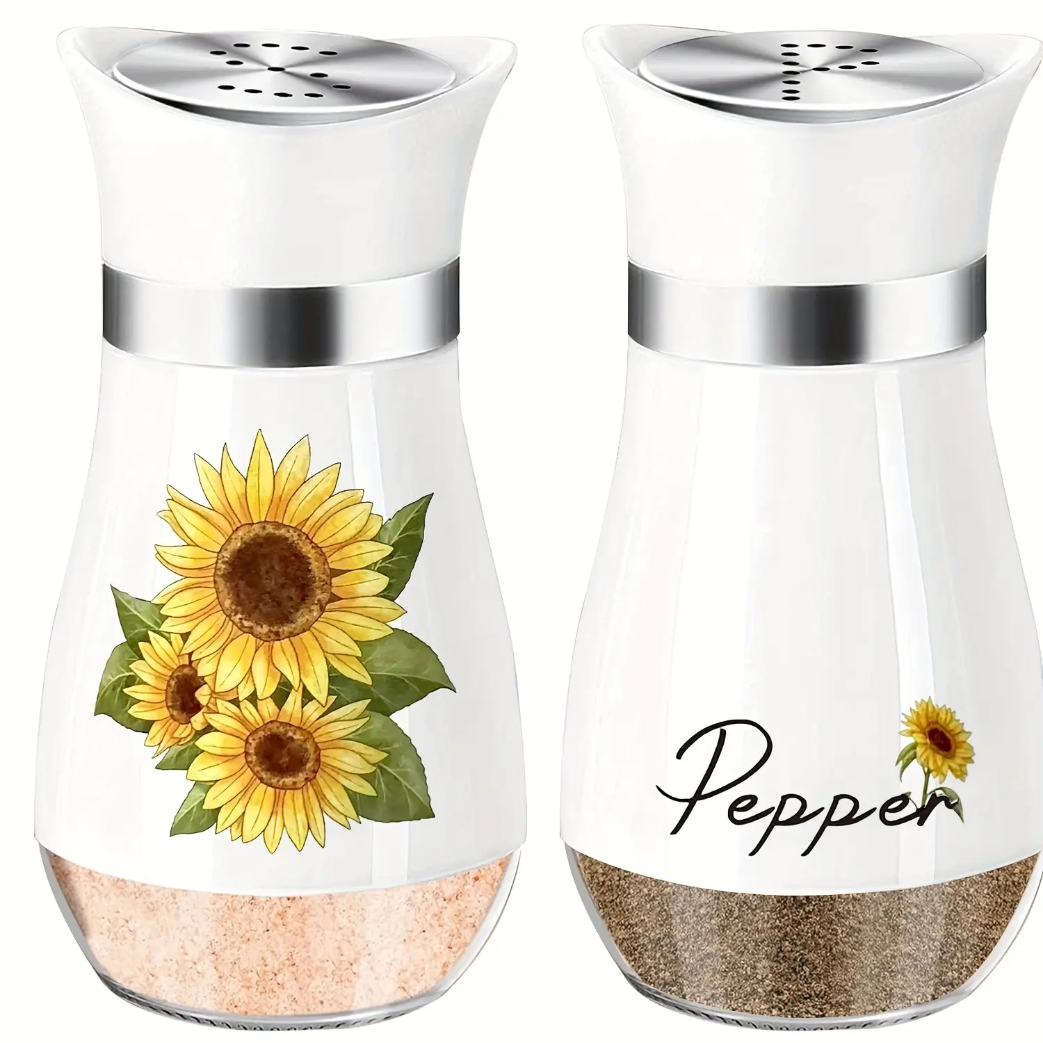 1 Set Salt And Pepper Shakers Set, 4 Oz Glass Bottom Salt And Pepper Shaker With Stainless Steel Lid For Kitchen Cooking Table, RV, Camp,BBQ Refillable Design, Kitchen Accessaries, Kitchen Decor, Thanksgiving Chrismas Halloween Gifts