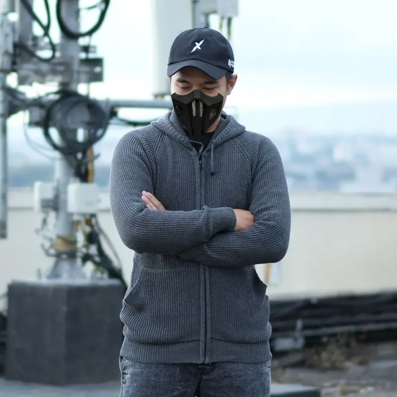 Elmour Rajut Pria Hoodie Resleting Saku Bahan Katun Tebal 5