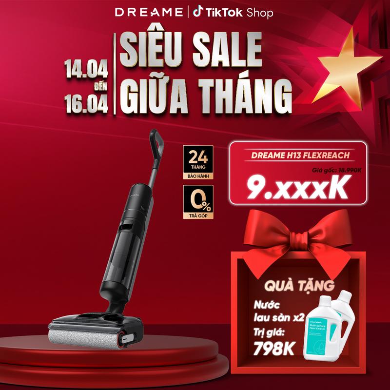 [TẶNG 2 Nước lau 1L] Máy lau sàn Máy Hút Bụi tự Làm Sạch Dreame H13 FlexReach - Hàng chính hãng - Phiên bản quốc tế - Bảo hành 24 tháng