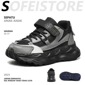 【SOFEISTORE】Sepatu Anak Hitam Sepatu Olahraga Siswa Sepatu Olahraga Jala Sepatu Anak Kasual Bernapas Ukuran 28-37