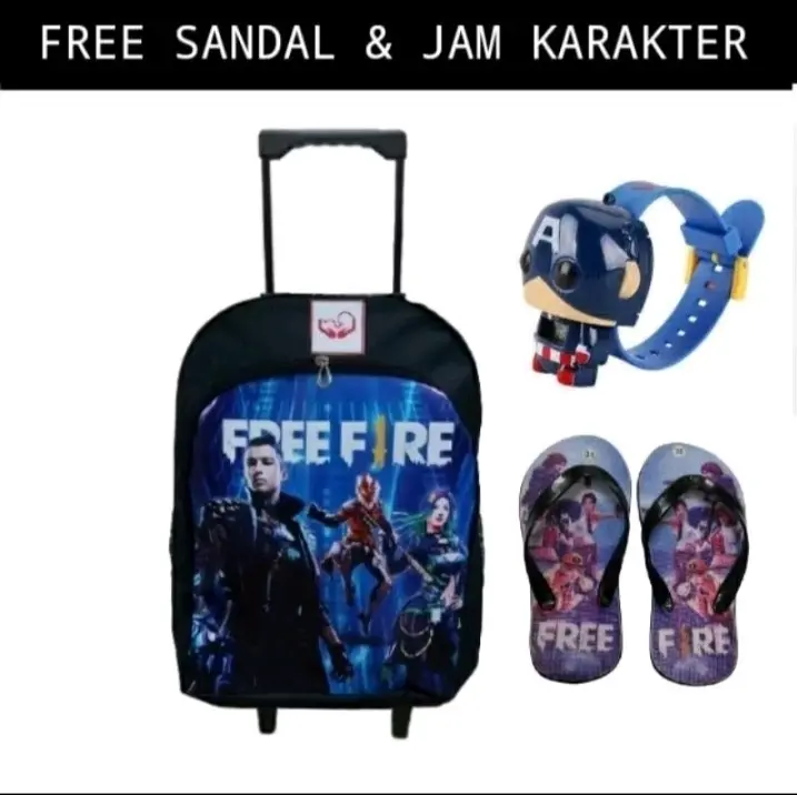 COD/ Paket Hemat 3in1 Tas Ransel Troli Anak Laki-laki/Ransel Troly Superhero Free Jam Tangan Dan Sandal spon 6