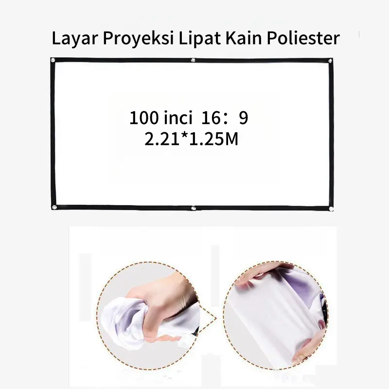 Layar Proyektor Outdoor 100 Inci 16:9 Kain Poliester, Model Tebal, Proyeksi Jernih, Reproduksi Warna Akurat, Dapat Dilipat, Dapat Dicuci, Juga Cocok untuk Indoor