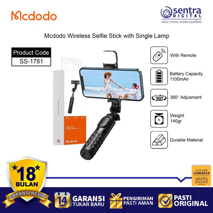 Gambar MCDODO SS-1781 Tongsis Wireless Bluetooth Selfie Stick with Lamp and Remote dari Sentra Digital Kota Surabaya Tokopedia