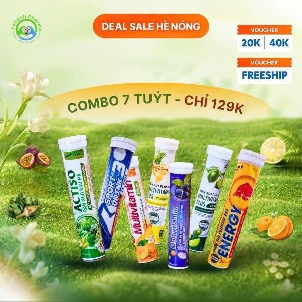 Combo 7 Tuýp C sủi Mix vị bổ sung vitamin C và khoáng chất hỗ trợ thanh nhiệt nâng cao sức khoẻ-Hộp 20 viên