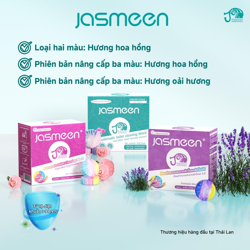  JASMEEN VIÊN SẠCH TOILET 3 MÀU-SẠCH KHUẨN THƠM MÁT- LÀM SẠCH SÂU MẢNG BÁM-VẾT Ổ VÀNG,-KHỬ TRÙNG- KHỬ MÙI DIỆT VI KHUẨN BỒN CẦU THẾ HỆ MỚI-VIÊN THẢ BỒN VỆ SINH-TẤY ĐA NĂNG-NƯỚC TẨY RỬA BỒN CẦU-GEL THƠM BỒN CẦU-VIÊN TREO THƠM BỒN CẦU 