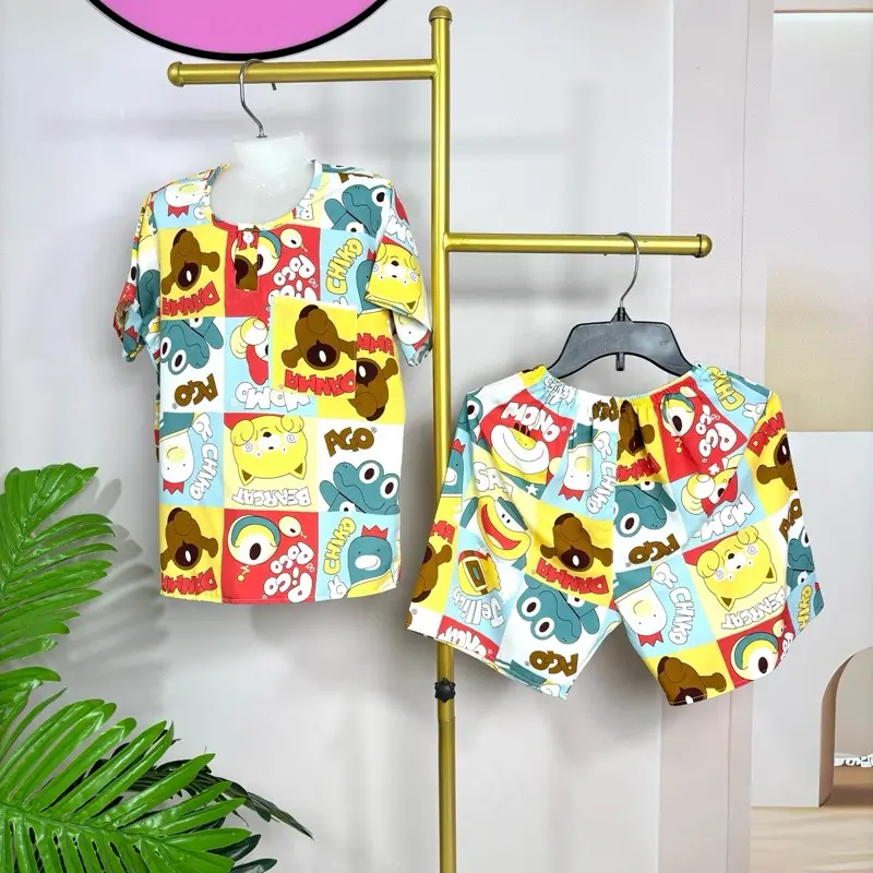 DQ10L -13. Bộ Quần Ngắn Áo Tay Ngắn Bé Trai. Chất Vải Tole Lanh Hai Da. Size 18kg đến 75kg.