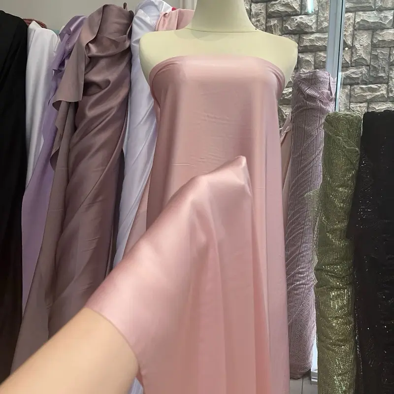 1/2 Meter Bahan Kain Satin Armanii Silk Polos Warna Rose Nude Pink