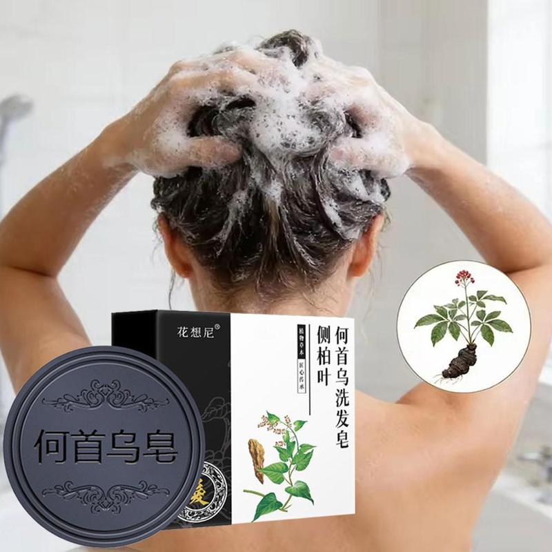 Xà phòng dầu gội làm tối tóc tự nhiên hữu cơ dạng rắn chắc; chiết xuất thảo dược Polygonum multiforme; phục hồi tóc hư tổn; nuôi dưỡng tóc; hiệu quả làm tối tóc.
