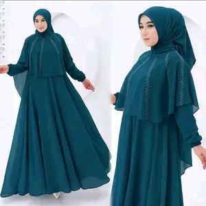 Syarah Dress Abaya Wanita Kekinian Gamis Rompi Abaya Turki Gamis Ceruty Babydoll Full Puring Abaya Dress Wanita Terbaru Lebaran Emerald Blue Gamis Mahogany Mewah Simple Elegant