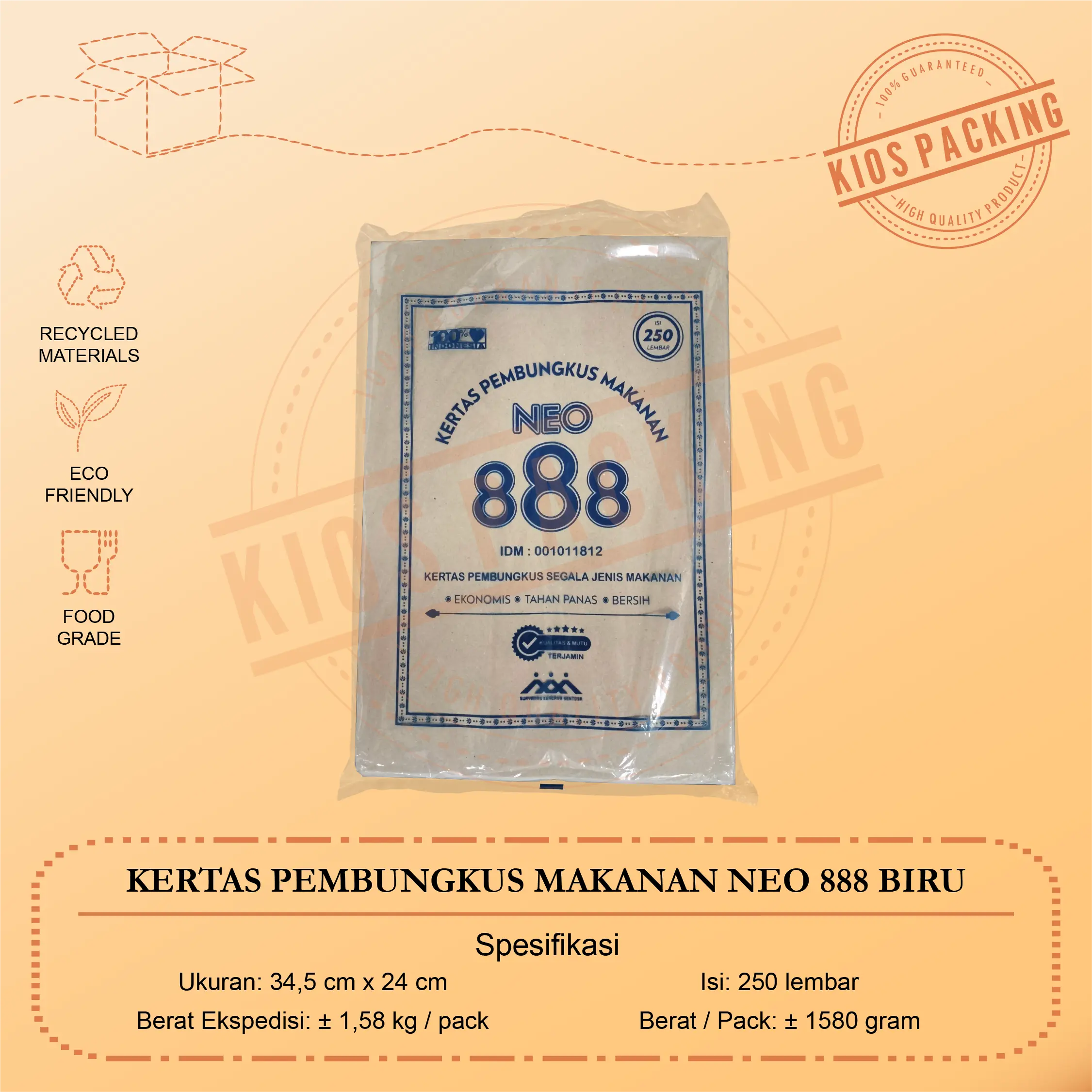 Kertas Nasi Coklat Tanggung Isi 250 Lembar / Kertas Pembungkus Segala Jenis Makanan / NEO888 BIRU 250lbr