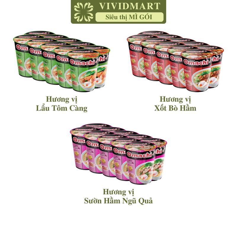 SET 10 LY - MASAN - Mì ly OMACHI KHÔNG THỊT 3 hương vị: Xốt Bò Hầm Sườn Hầm Ngũ Quả Tôm Chua Cay - 66-72g ly - Mì ly ăn liền không thịt Omachi Mì ly khoai tây Omachi Mì ly healthy không chiên Omachi