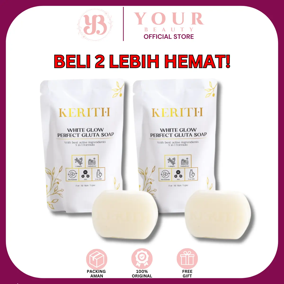 KERITH - White Glow Perfect Gluta Soap /  Sabun Pemutih Badan & Wajah BPOM