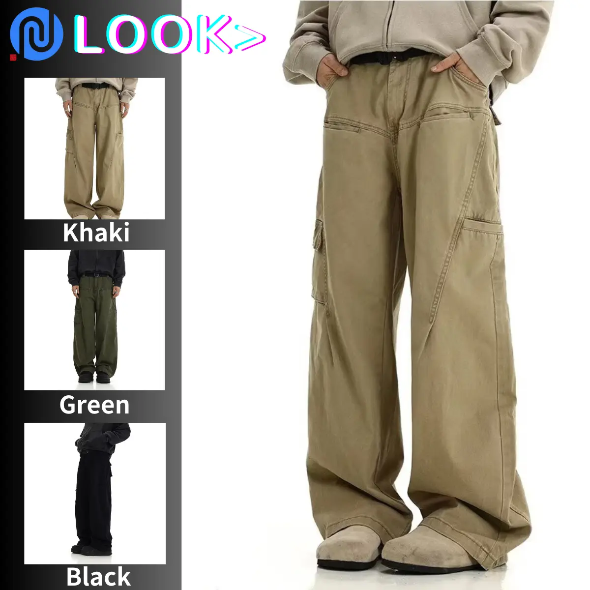 Beige Trouser American Retro Washed Wide Leg Pants Work Clothes Logging Pants Men'S Straight Tube Loose Casual Pants Menswear Lingerie
