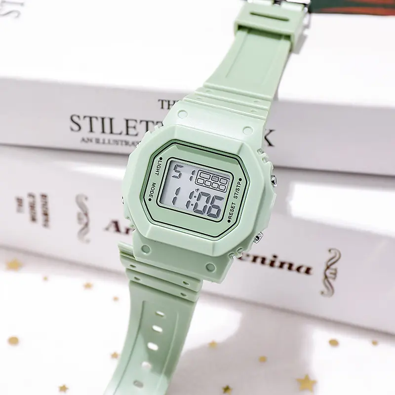 SS24 New Fashion Matcha Green Watch Student Youth Outdoor Sports Waterproof Multi functional Electronic Watch for Men and Women