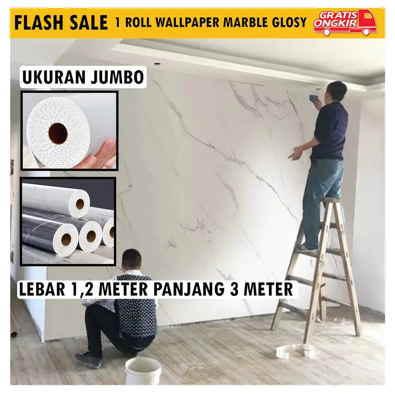 Wallpaper Foam PVC Marmer 1 Roll 1.2m x 3m Motif Marmer Stiker - Marble Glossy 0