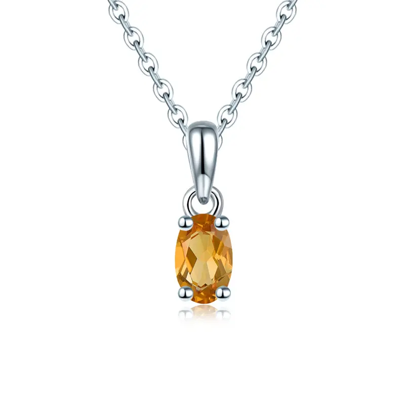 Citrine 925 Silver Pendant Oval 6x4mm Real Gemstone Solid 925 Sterling Silver Chain Fine Simple Jewelry for Women