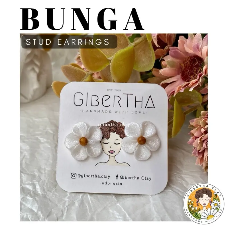 GIBERTHA | BUNGA STUD - Anting Wanita Handmade Clay Earrings / Anting Bunga 3