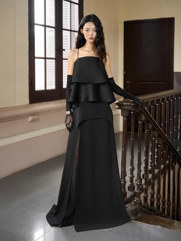 Set lẻ áo quây dây mảnh xếp tầng phối chân váy xẻ tà hai lớp SORA SET - LUXI