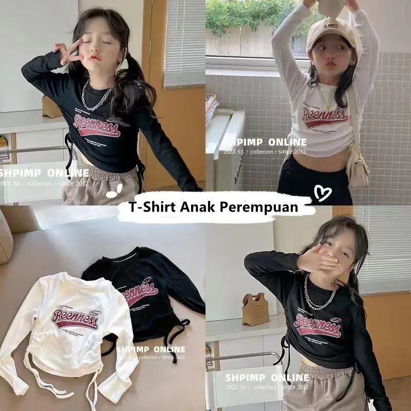 Korean Style T-Shirt Anak Perempuan Lengan Panjang Design Khusus Modren Style Anak Perempuan Atasan Lengan Panjang 0