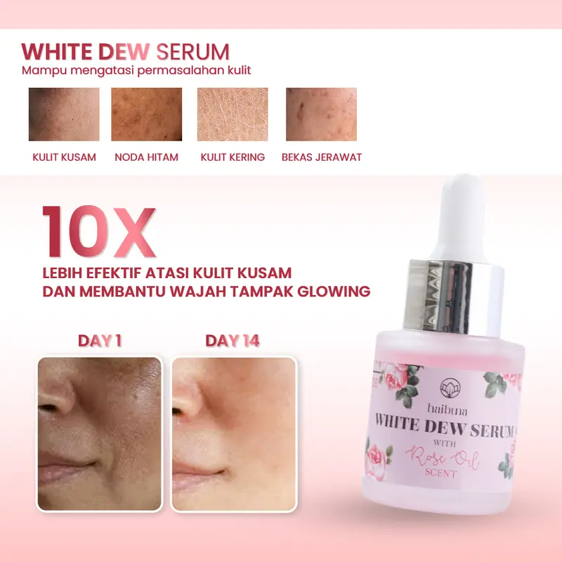 HB Haibuna  White DEW SET + Serum (5pcs) | Whitening Set - Niacinamide Tranexamic | Perawatan Membantu Mencerahkan dan menyamarkan FLEK Hitam | skincare Aman bumil busui | Extract Rose Oil 6