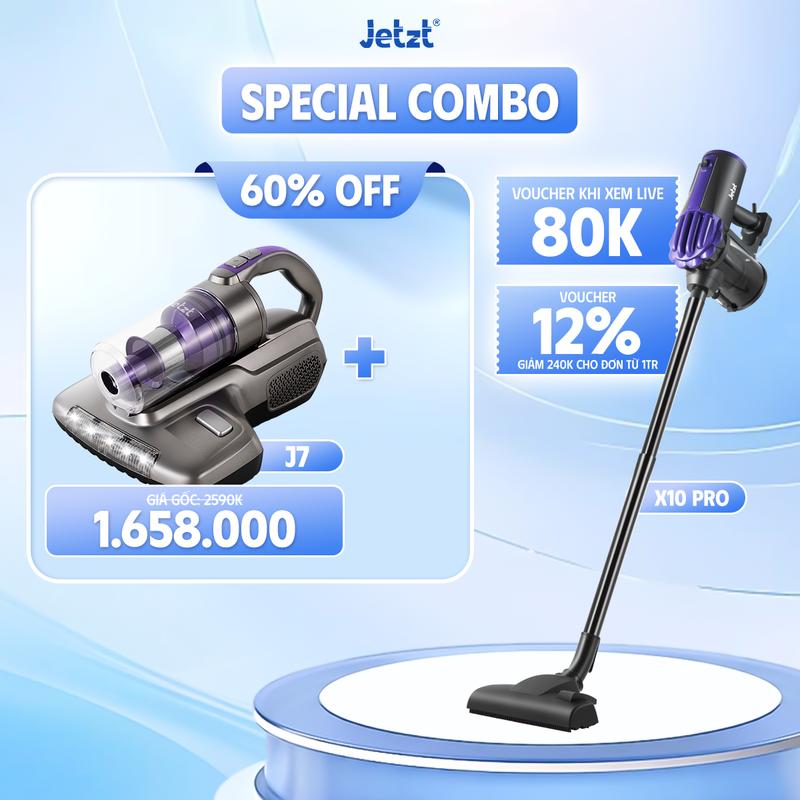 [SPECIAL COMBO] Combo máy hút bụi cầm tay có dây JETZT X10 PRO 20.500Pa, Không tặng kèm đầu hút giường nệm, làm sạch vượt trội, Máy Hút Bụi Thế Hệ Mới Chổi Quét 4 Chiều Bảo Hành 12 tháng