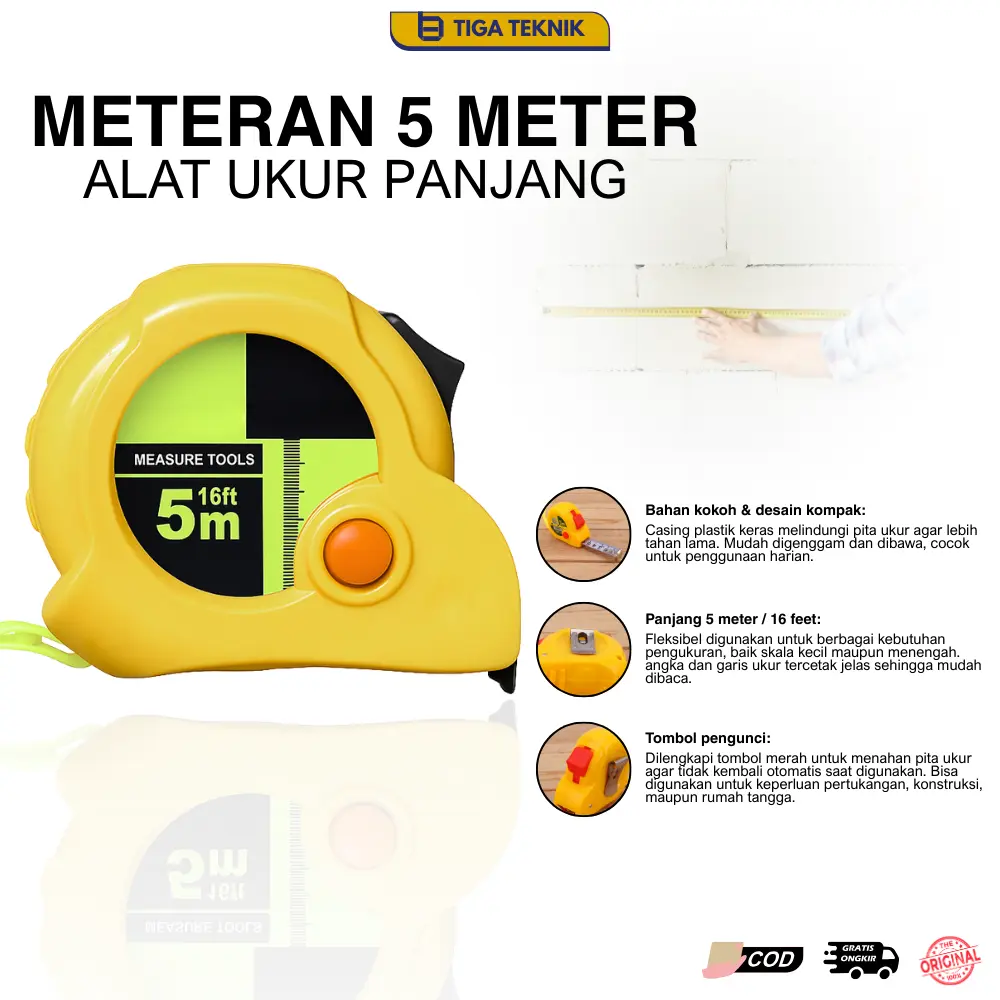 Meteran Alat Ukur Panjang Meteran Tukang Panjang 5 Meter Meteran Gulung 5M