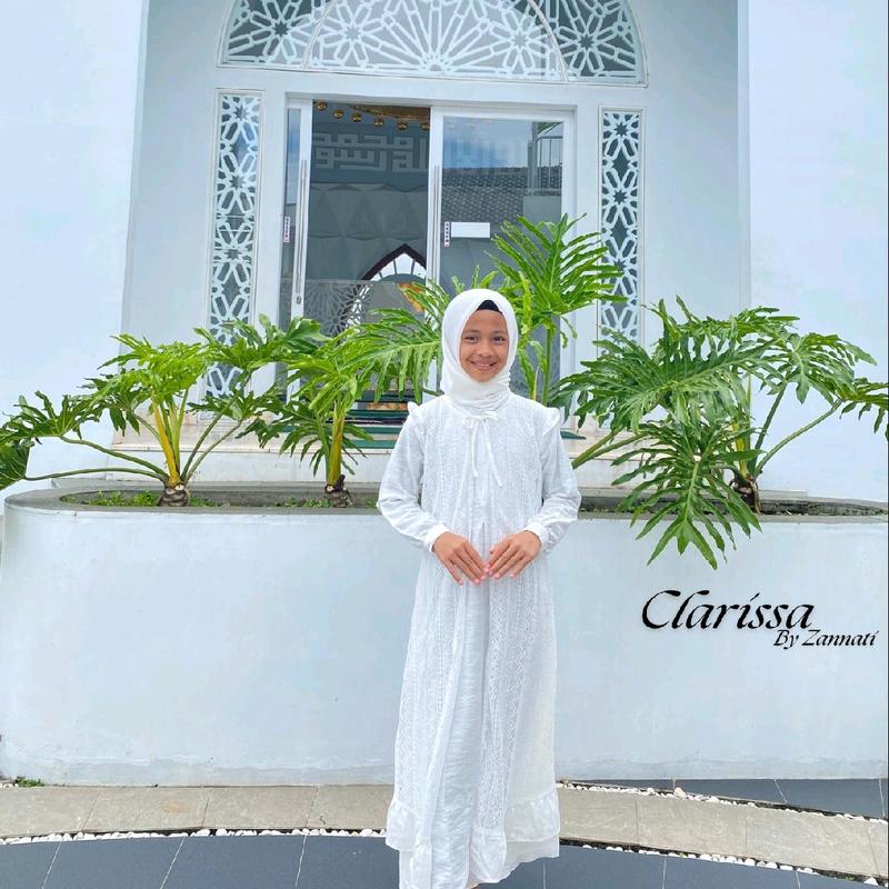 ZANNATI Gamis Muslim Anak Outer Clarissa Linen mix Brukat Dress Anak Tanggung Kekinian Lebaran 1