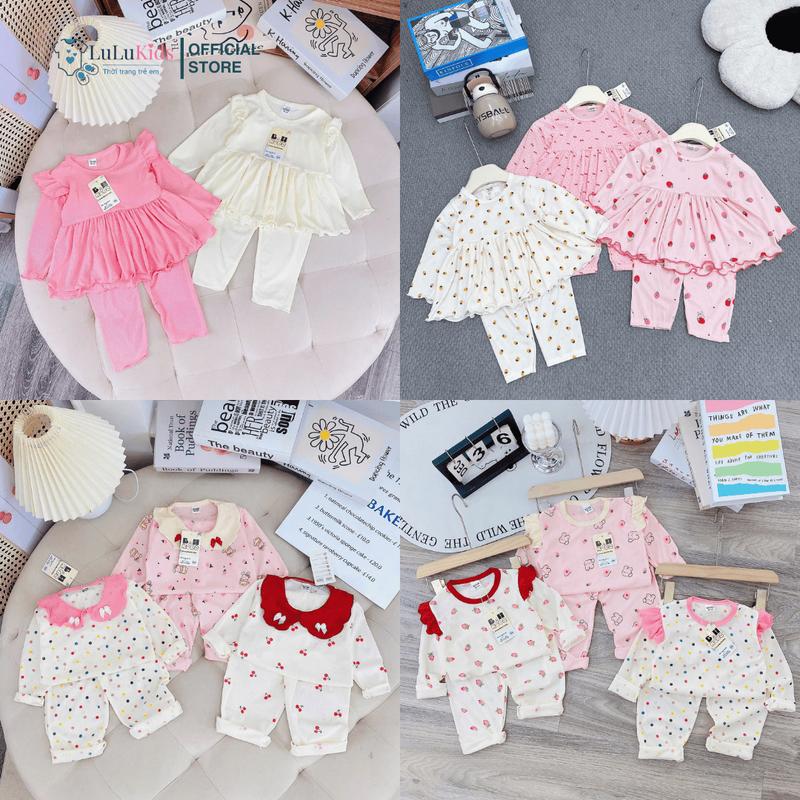 COMBO Đồ Bộ Dài Tay Bé Gái Thun Tăm Thu Đông, Quần Áo Trẻ Em Mặc Nhà Hoạ Tiết Dễ Thương Mềm Mịn Cho Bé Từ 6-16kg